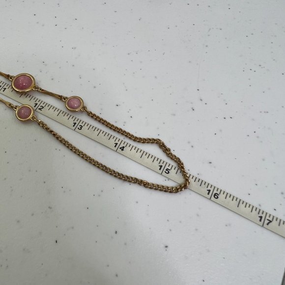 Sarah Coventry Necklace Pink Stone Gold Tone Chain Beaded Vintage - Picture 7 of 7